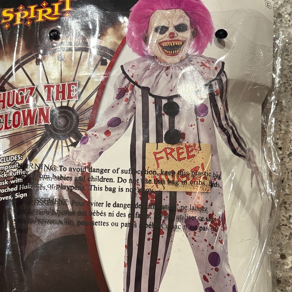 Spirit Creepy Clown Costume with Pink Wig
